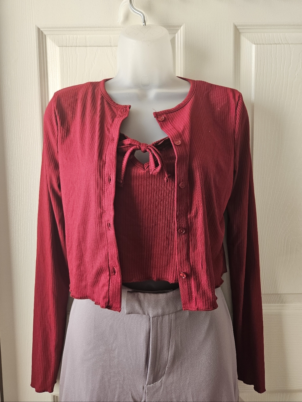 Ribbed Knit Crop Cardigan & Tank Set